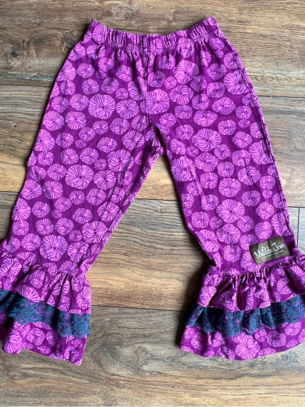 Matilda Jane Purple Floral Ruffle Leggings with Lace Trim